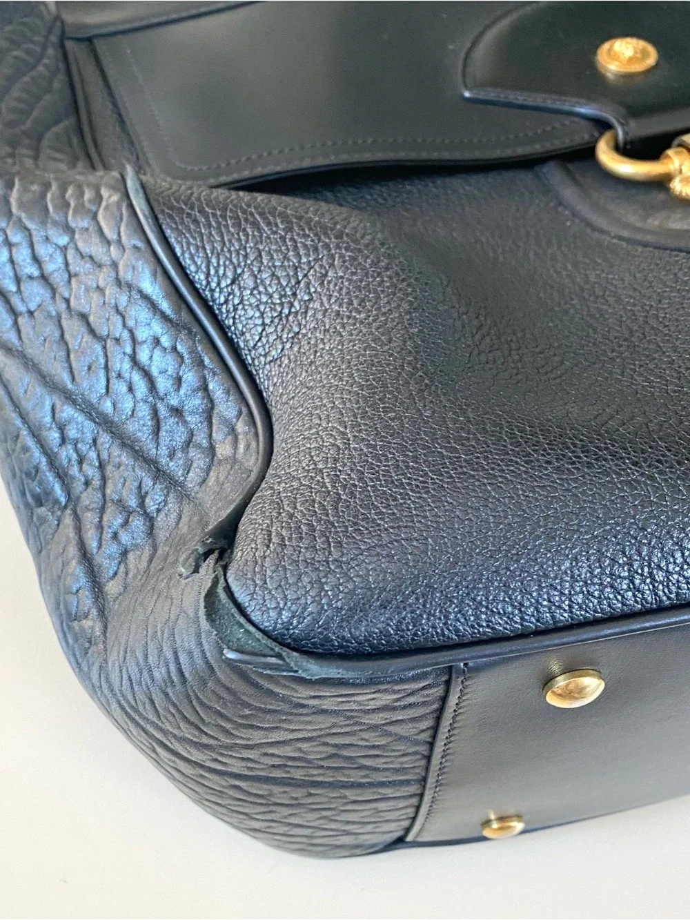 VERSACE - Large Damysus Tote Bag. Embossed Black Leather with Hold Hardwear